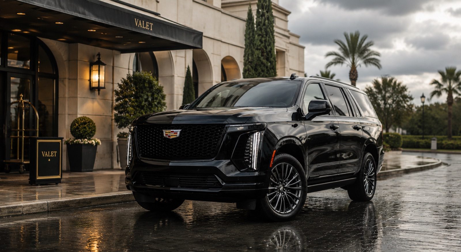 Black 2025 Cadillac Escalade ESV rental Orange County First Class Exotics