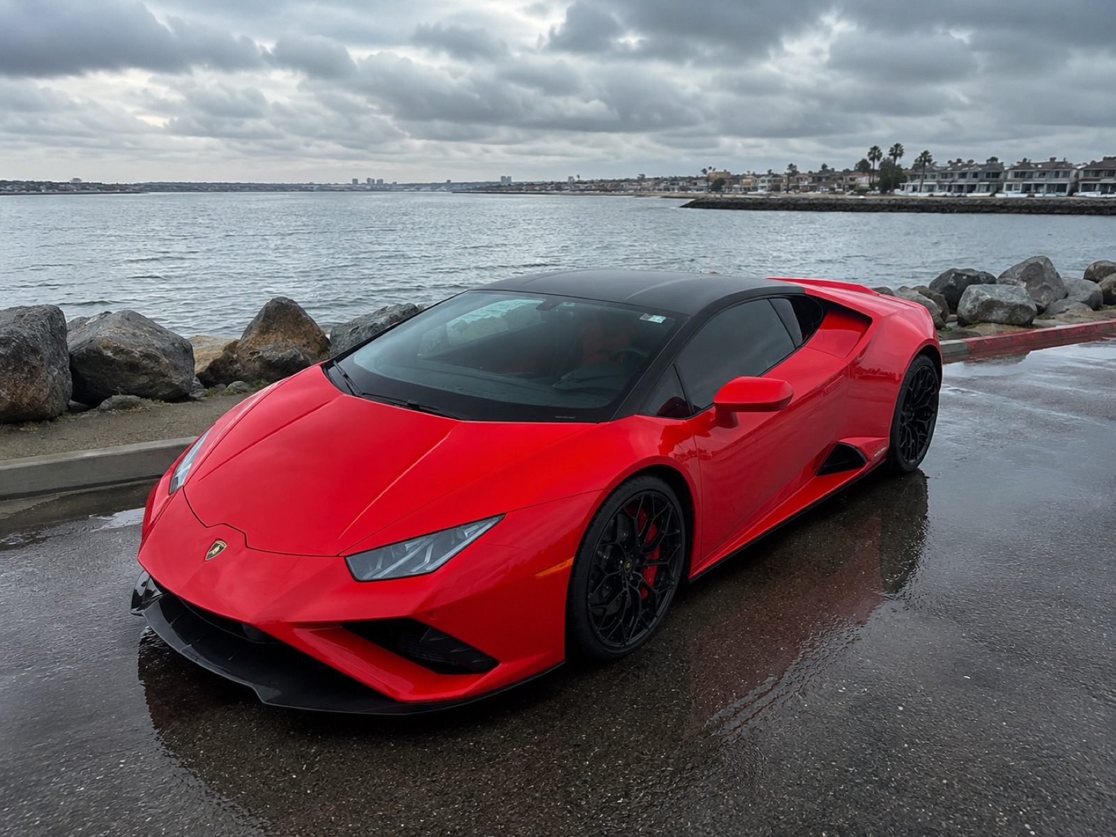 2022 Lamborghini Huracan EVO Coupe red rental Orange County exotic car rental First Class Exotics