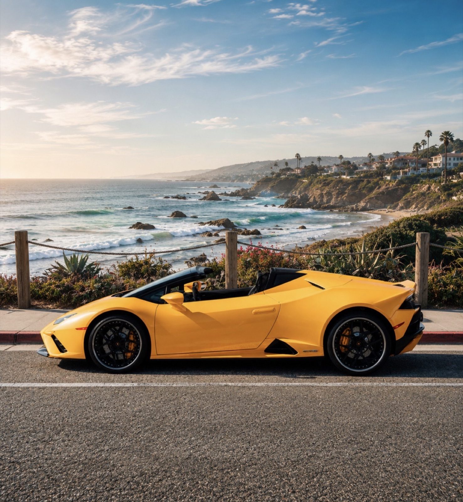 Lamborghini Huracan Spyder yellow rental Orange County exotic car rental First Class Exotics