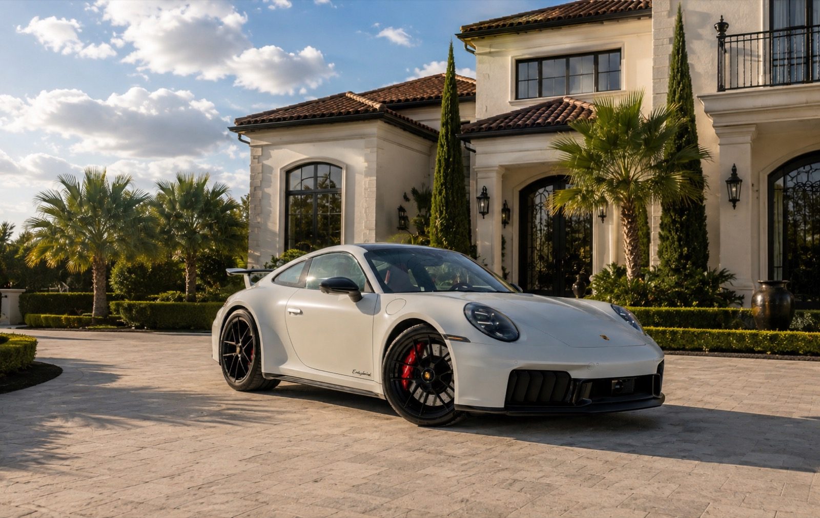 2026 Porsche 911 Carrera 4 GTS satin grey with red interior GT3 center lock wheels and Turbo S wing rental Orange County exotic car rental First Class Exotics
